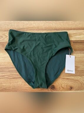 Quince Deep Green High-Waist Swim Bottoms Size Small NWT